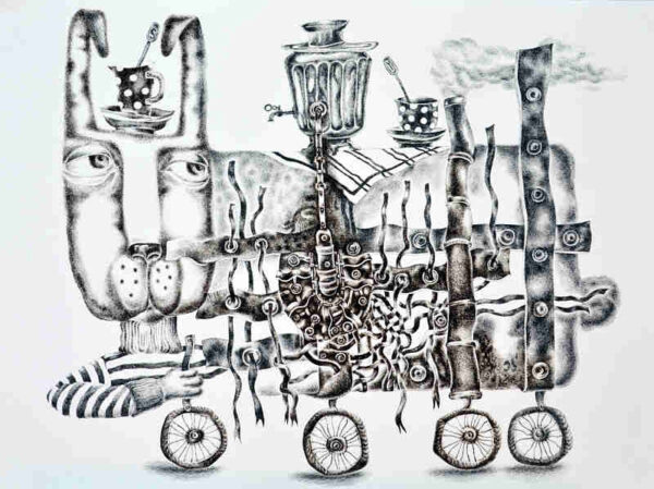 5 O'Clock tea — pen on rough paper by Yelena Revis