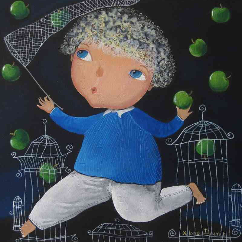 Apple catcher — acrylic on canvas by Yelena Revis