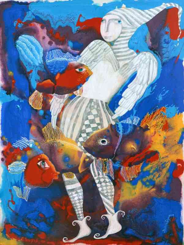 Blue eyes angel — acrylic on canvas by Yelena Revis