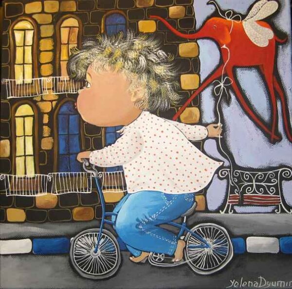 Boy on the bicycle — acrylic on canvas by Yelena Revis