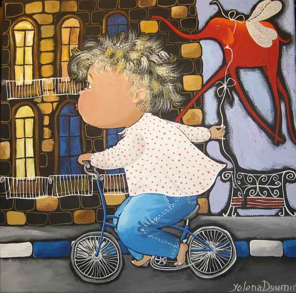 Boy on the bicycle — acrylic on canvas by Yelena Revis
