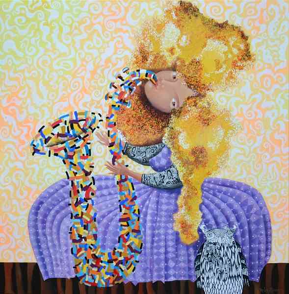 Dreamtime Jazz — acrylic and drawing on canvas by Yelena Revis