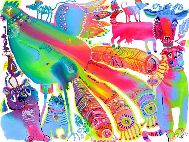 Era of the pink goat — oil and acrylic on canvas by Yelena Revis