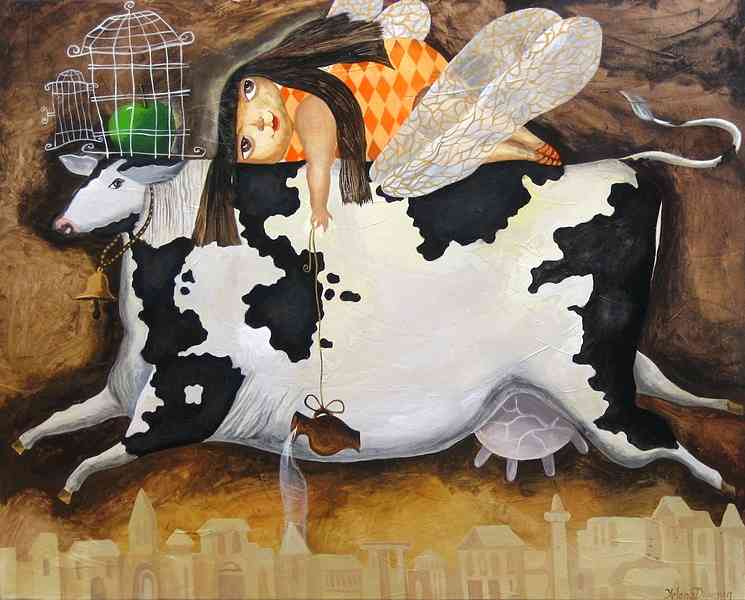 Flying in dreams and reality — acrylic on canvas by Yelena Revis