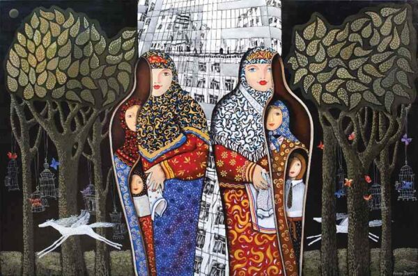 In - Out — acrylic and drawing on linen by Yelena Revis