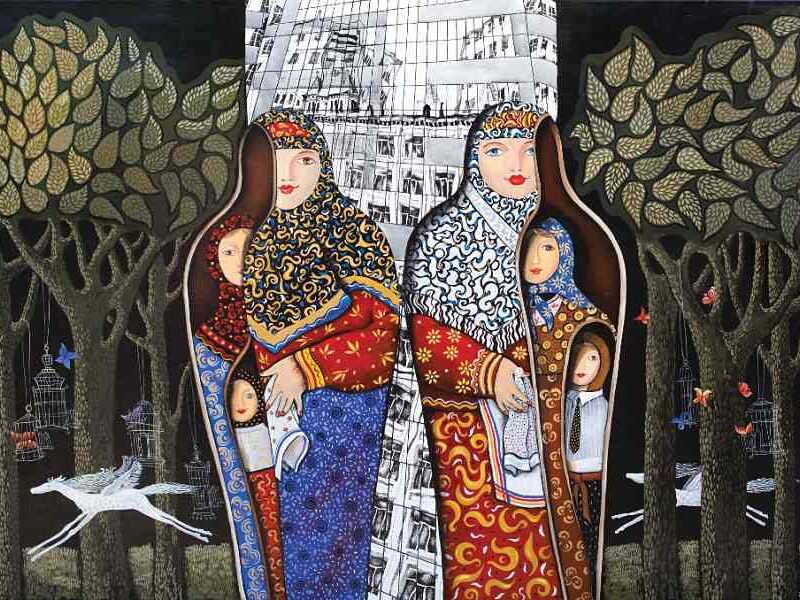 In - Out — acrylic and drawing on linen by Yelena Revis