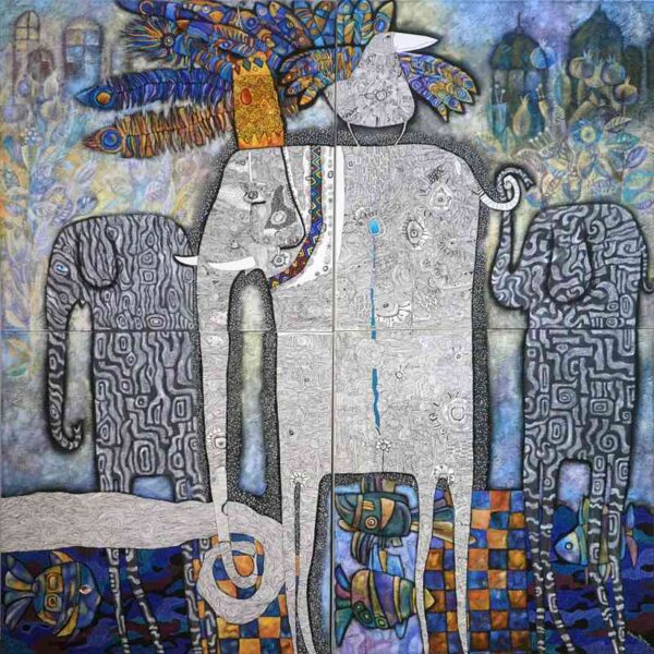 Mystical Island — acrylic and drawing on canvas by Yelena Revis