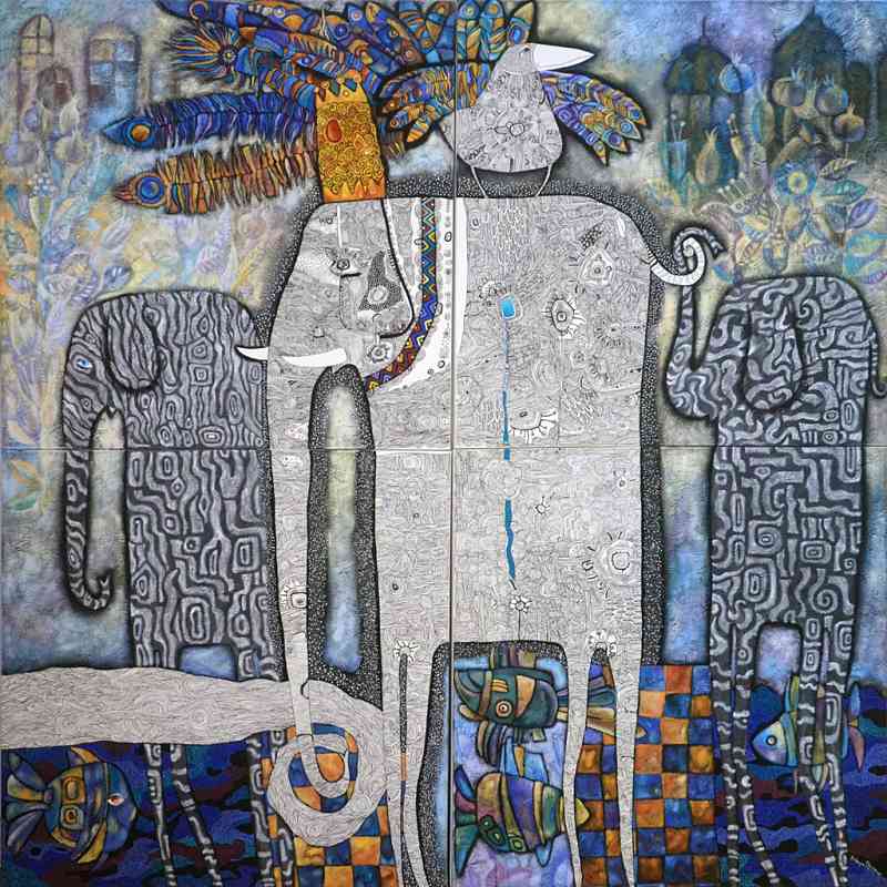 Mystical Island — acrylic and drawing on canvas by Yelena Revis