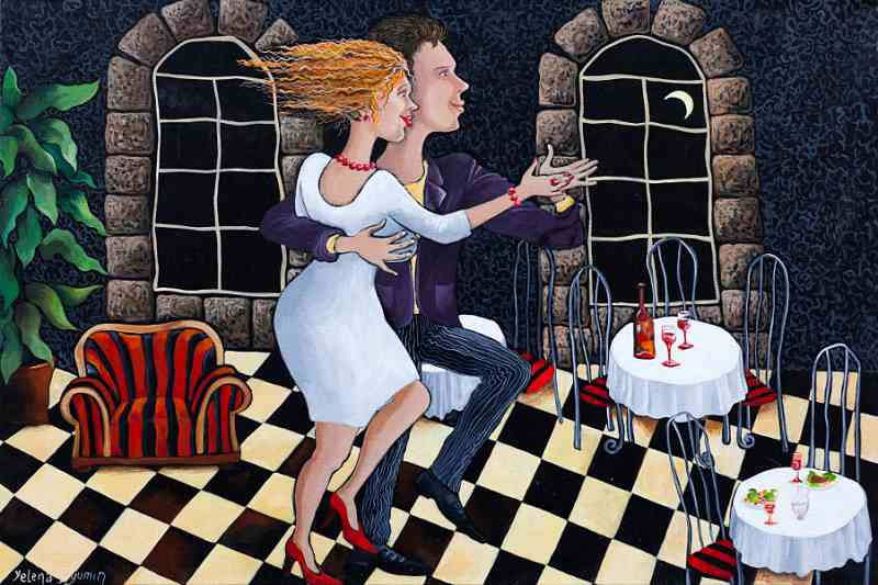 One night cocktail — acrylic on canvas by Yelena Revis