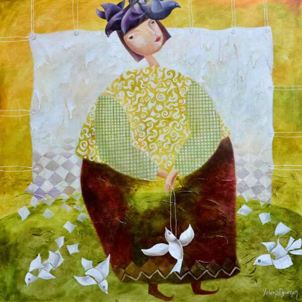 Paper pigeons — oil on canvas by Yelena Revis