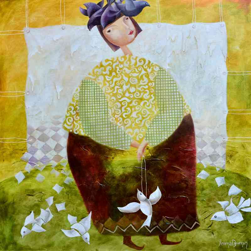 Paper pigeons — oil on canvas by Yelena Revis