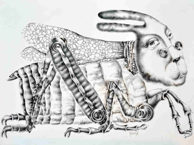 Ready to fly — pen on rough paper by Yelena Revis