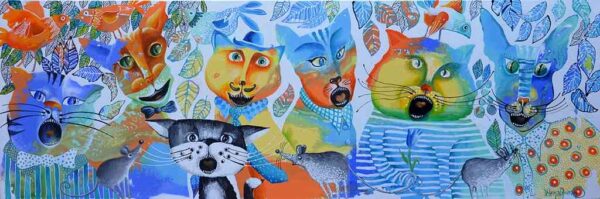Spring choir — acrylic and drawing on canvas by Yelena Revis