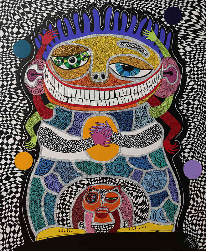 Sun in my palms — acrylic and ink pen on canvas by Yelena Revis