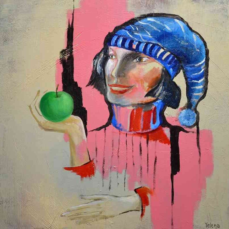 The blue hat — oil and acrylic on canvas by Yelena Revis