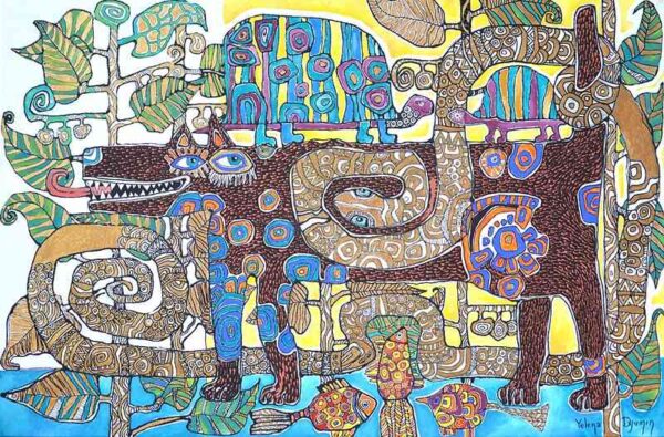 Zodiac - golden snake — acrylic on canvas by Yelena Revis