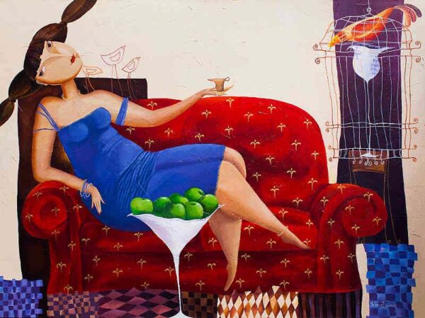 Afternoon tea — acrylic on canvas by Yelena Revis