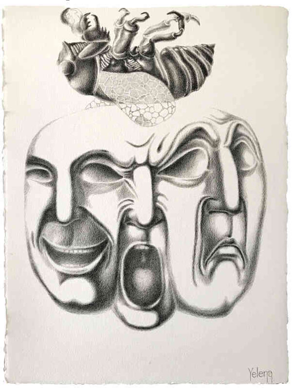 Expressions II — pen on rough paper by Yelena Revis