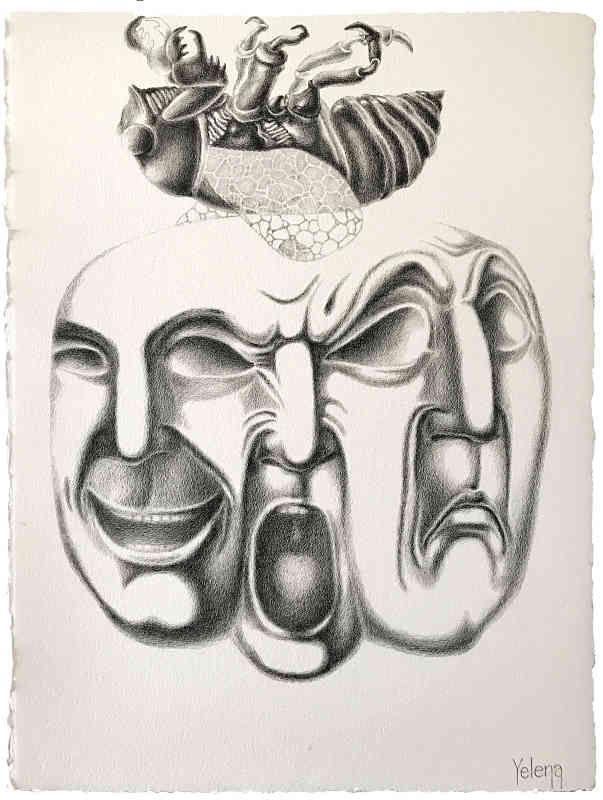 Expressions II — pen on rough paper by Yelena Revis