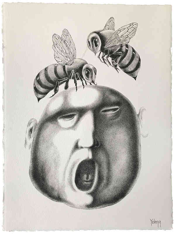 Expressions III — pen on rough paper by Yelena Revis
