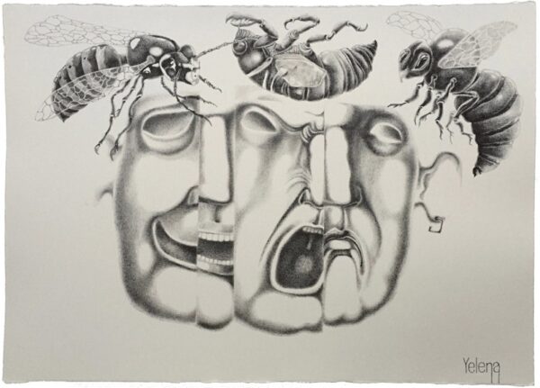 Expressions V — pen on rough paper by Yelena Revis