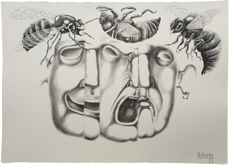 Expressions V — pen on rough paper by Yelena Revis