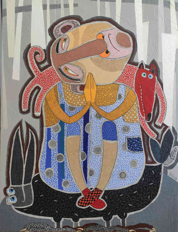 Ask the Universe — acrylic and ink pen on canvas by Yelena Revis