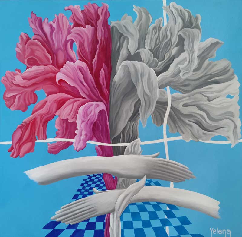 Binary Blossom — acrylic and oil on canvas by Yelena Revis
