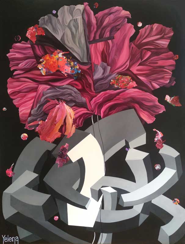 Bloom After Fracture — acrylic and oil on canvas by Yelena Revis
