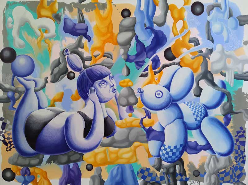 Castles in the air — acrylic, oil and ink pen on canvas by Yelena Revis
