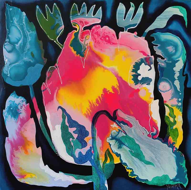 Colour burst — oil and acrylic on canvas by Yelena Revis