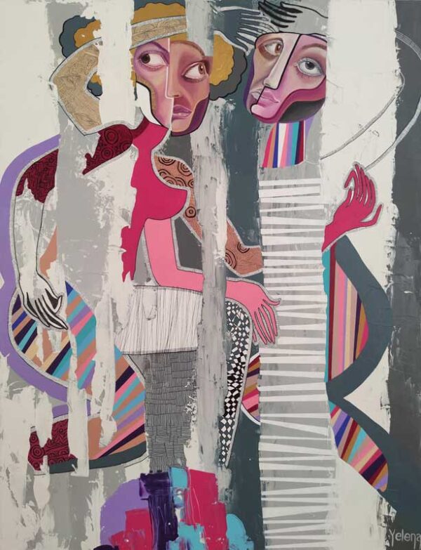 Contiguity — acrylic, oil and ink pen on canvas by Yelena Revis