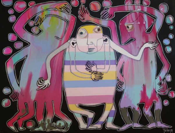 Dirty dancing — acrylic and ink pen on canvas by Yelena Revis