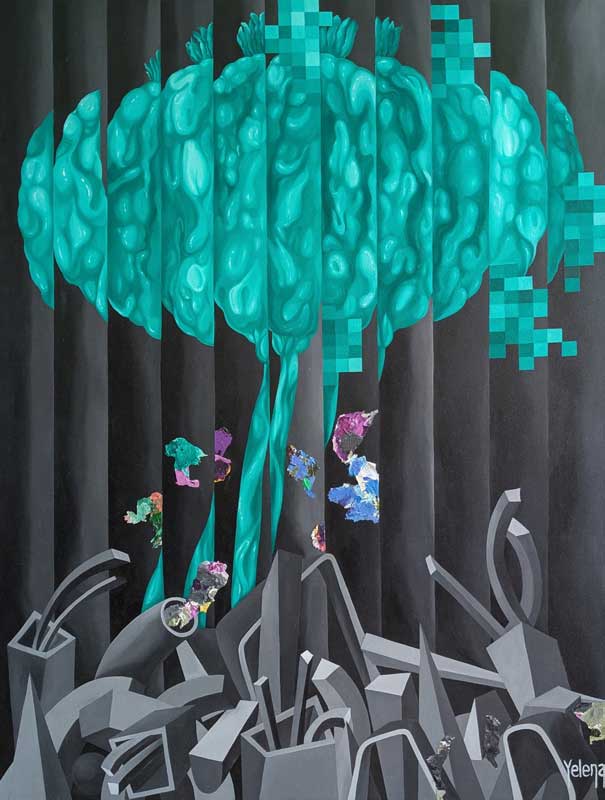 Emerald Bloom — acrylic and oil on canvas by Yelena Revis