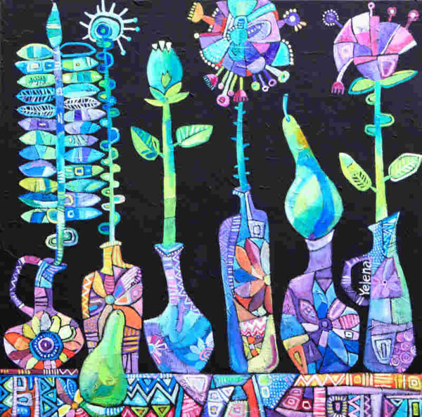 Floral night blues II — oil on canvas by Yelena Revis