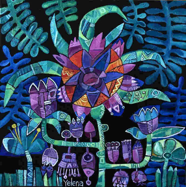 Floral night blues III — oil on canvas by Yelena Revis