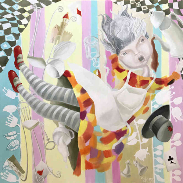 Free fall to wonderland — oil on canvas by Yelena Revis