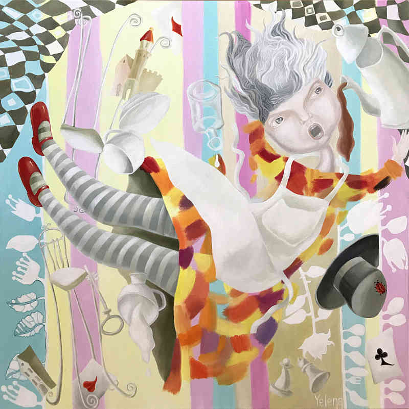 Free fall to wonderland — oil on canvas by Yelena Revis