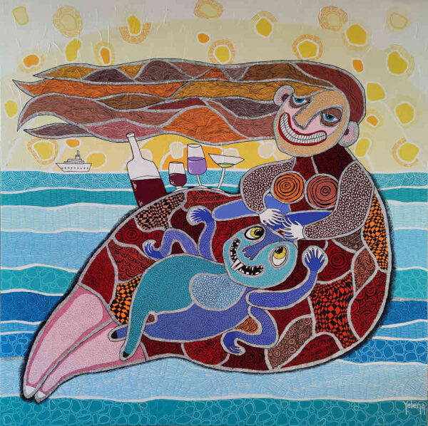 Freedom at last — acrylic and ink pen on canvas by Yelena Revis