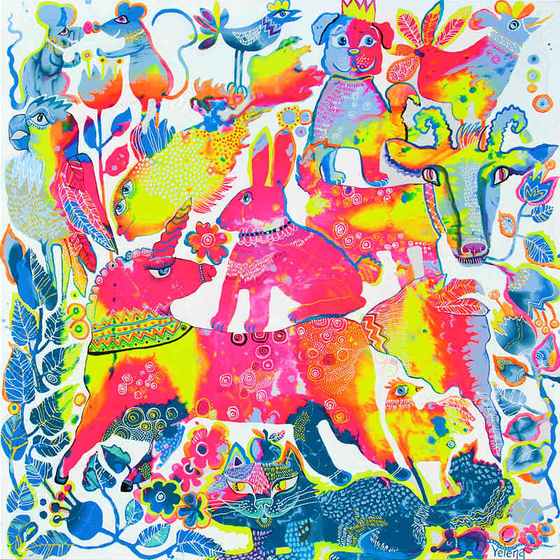 Happy zodiac — oil and acrylic on canvas by Yelena Revis