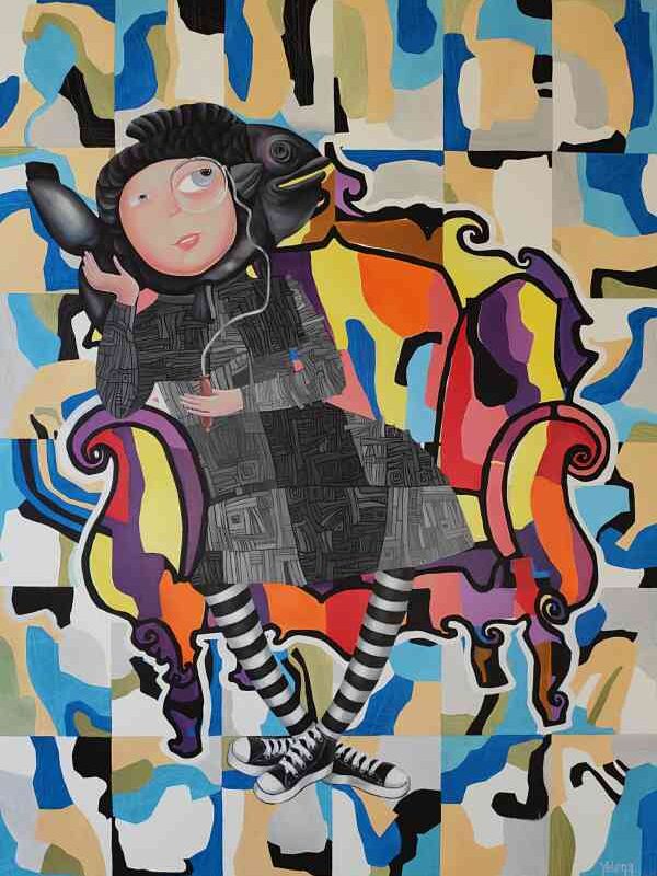 Looking through magnifying glass I — oil on canvas by Yelena Revis