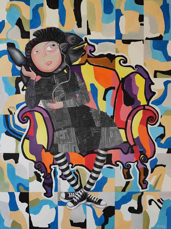 Looking through magnifying glass I — oil on canvas by Yelena Revis