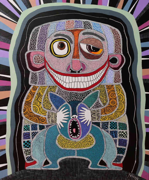 Peekaboo — acrylic and ink pen on canvas by Yelena Revis