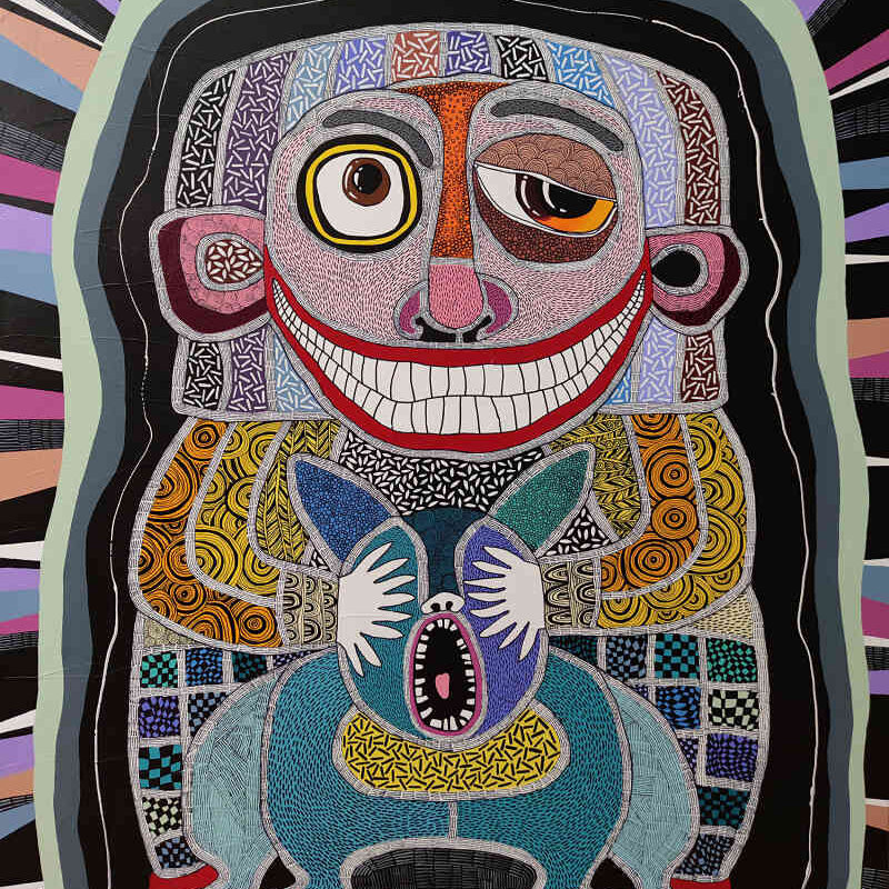 Peekaboo — acrylic and ink pen on canvas by Yelena Revis