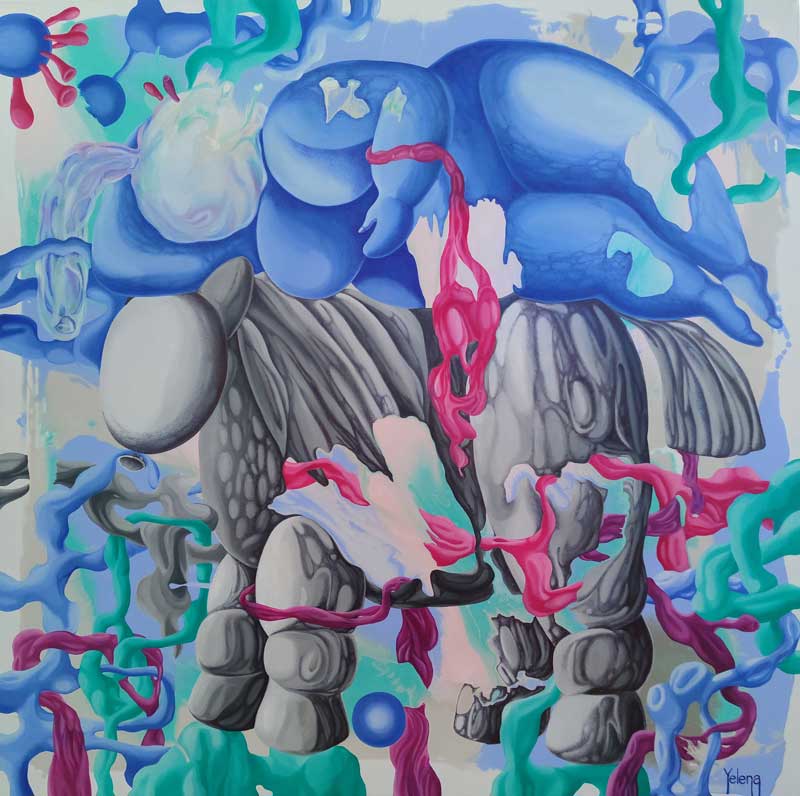 Sleeping Muse — acrylic, oil and ink pen on canvas by Yelena Revis