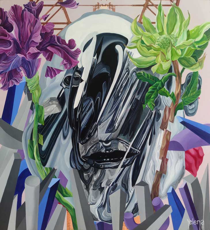Spirit of Flowers — acrylic and oil on metal by Yelena Revis