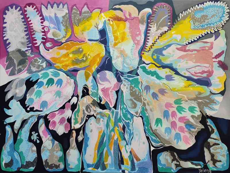 Splash of blossom — oil and acrylic on canvas by Yelena Revis