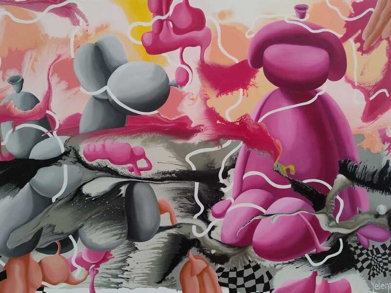 The lady with the dog — acrylic and oil on canvas by Yelena Revis