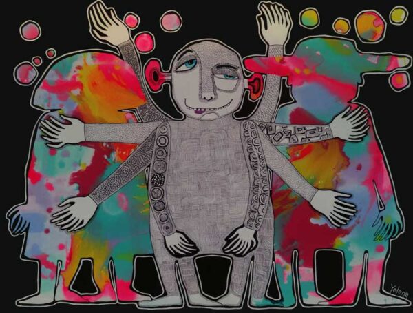 The mill — acrylic and ink pen on canvas by Yelena Revis
