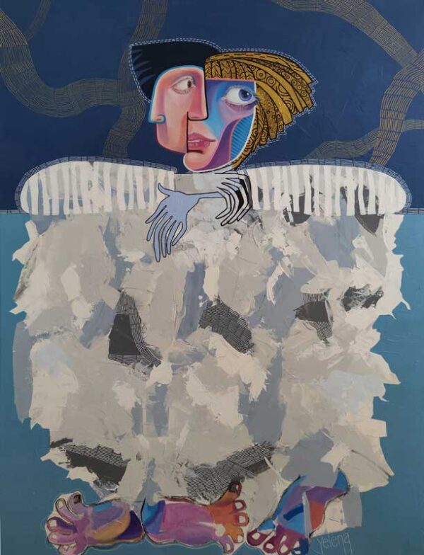 Thoughtfulness — acrylic, oil and ink pen on canvas by Yelena Revis